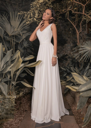 V Neck Ivory Satin Minimalist Wedding Dress With Lace Jacket